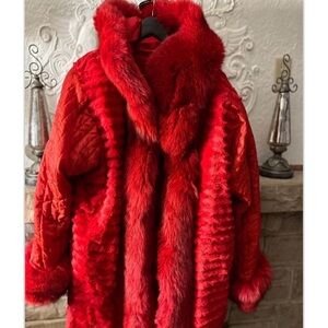 Vintage Thomas McEroy red fox hooded fur coat unisex  L - 1x